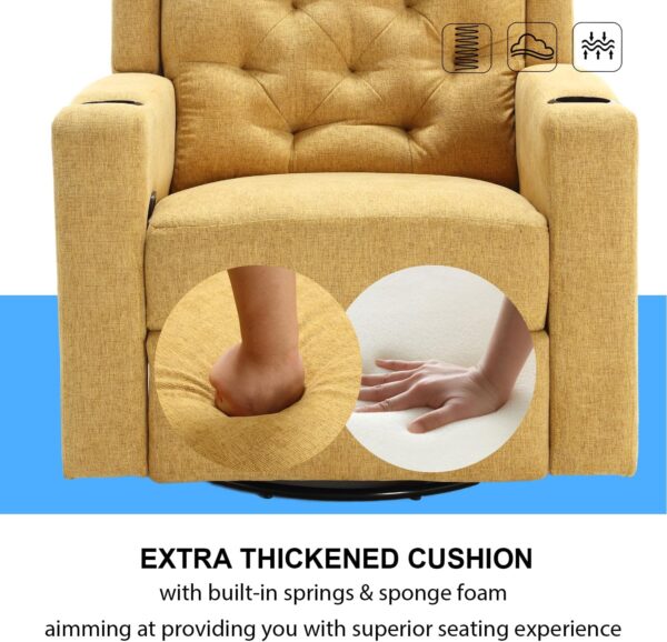 Oversized Massage Swivel Rocker Recliners Glider Chairs Wide Seat Manual Recliner Chairs with Cup Holders, Comfortable Reclining Rocking Chair for Living Room, Yellow - Image 6
