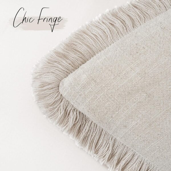 Foindtower Set of 2 Decorative Linen Fringe Throw Pillow Covers Cozy Boho Farmhouse Cushion Cover with Tassels Soft Accent Pillowcase for Couch Chair Sofa Bed Living Room Home Decor,18×18 Inch,Beige - Image 3