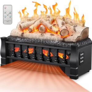 Joy Pebble Electric Fireplace Insert Log Heater 21",750W/1500W Adjustable 5 Flame Brightness,5 Speed Mode,Fireplace Insert with Realistic Ember Bed and Whitish Gray Log,Remote Control