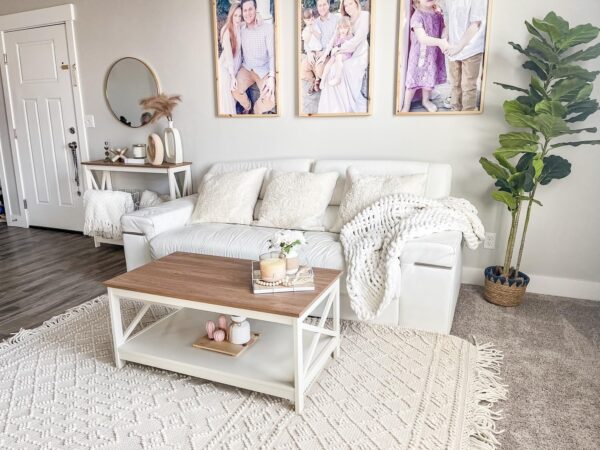 PHI VILLA Coffee Table - Modern Coffee Tables with Storage for Living Room Shelf 2 Tiers, Farmhouse Coffee Table Set - Image 5