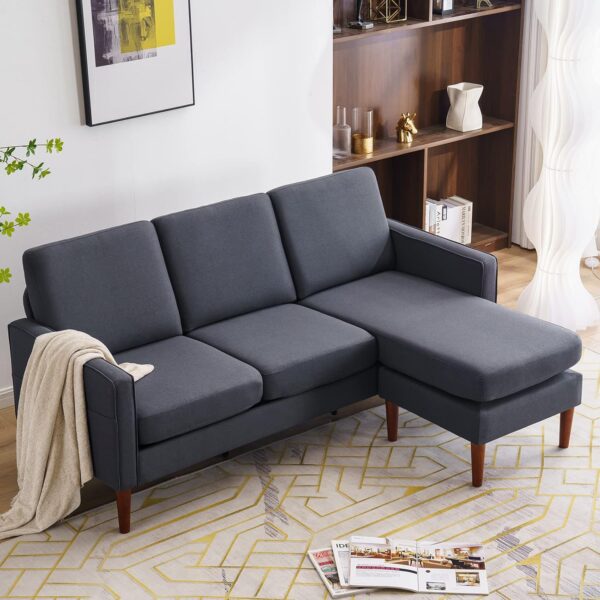 Karl home Convertible Sectional Sofa 71" L Shaped Sofa Couch Modern Small Sofa with Removable Ottoman Living Room Furniture for Small Space, Dark Gray