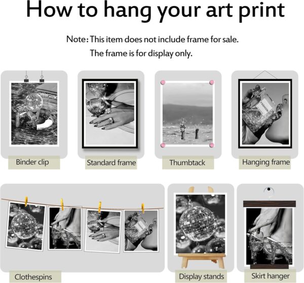 Fashion Wall Art Prints Set of 6 Feminist Black and White Glam Posters Retro Luxury Modern Women Champagne Mirror Ball Canvas Wall Decor for Living Room Bedroom (B, 8"x10" UNFRAMED) - Image 3