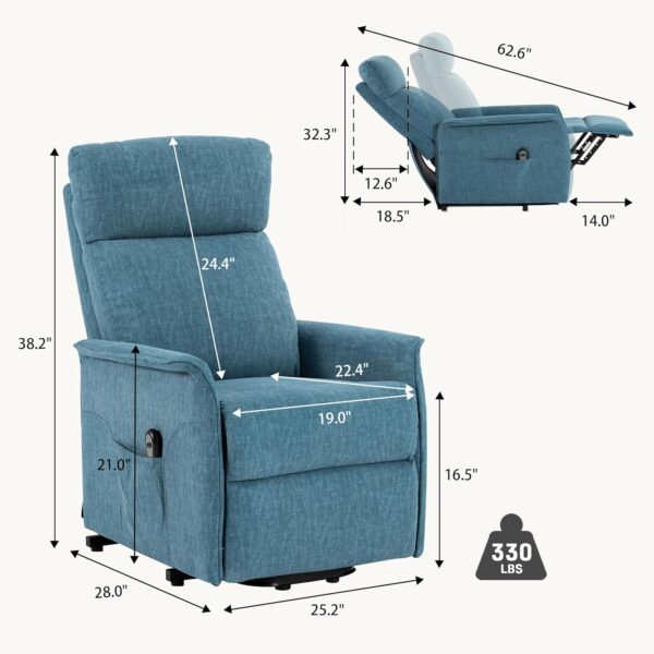 Power Lift Recliner Chair with Remote Control, Electric Fabric Recliners for Elderly People, Reclining Sofa Chair for Living Room, Infinite Position,Side Pockets (Navy Blue) - Image 2