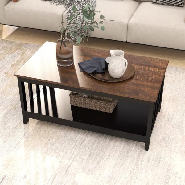 ChooChoo Farmhouse Coffee Table, Black Living Room Table with Shelf, 40 Inch - Image 4