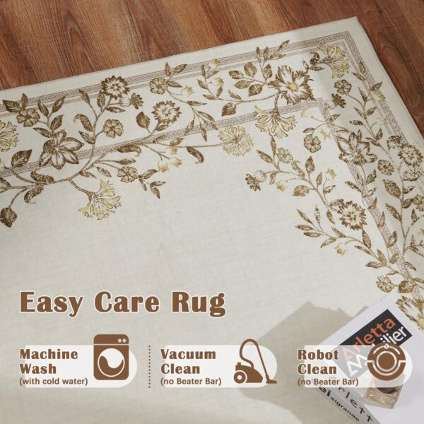 jinchan Area Rug 5x7 Washable Rug Indoor Floral Vintage Elegant Luxury Garland Print Floor Soft Thin Rug Mat Retro Non Slip Carpet Decor Kitchen Living Room Bedroom Dining Room Decor Ivory Taupe - Image 5