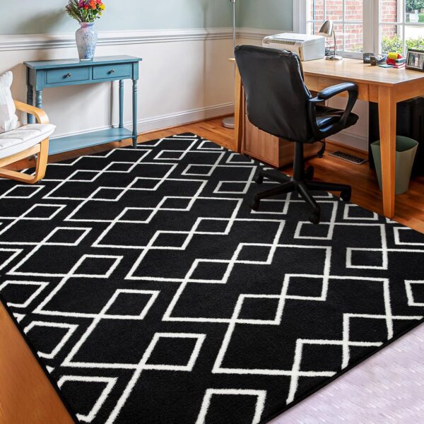 Geometric Modern Area Rug for Bedroom, 6x9 Feet Black Shag Rug for Living Room, Fluffy Moroccan Rug with Memory Foam Carpet Dorm Room Decor for Home Bedside Girls Kids Nursery Play Mat - Image 2