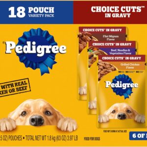 Pedigree CHOICE CUTS in Gravy Adult Soft Wet Meaty Dog Food Variety Pack, (18) 3.5 oz. Pouches