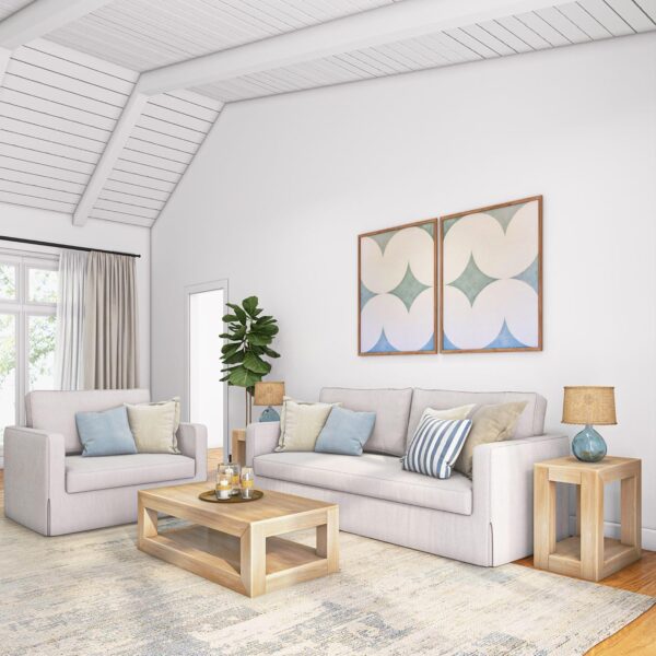 Plank+Beam Modern Rectangular Coffee Table with Shelf, 48", Solid Wood Center Table with Storage, 2 Tier Tea Table for Living Room, Blonde Wirebrush - Image 6
