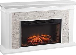 SEI Furniture Canyon Heights Faux Stacked Stone Electric Fireplace, White