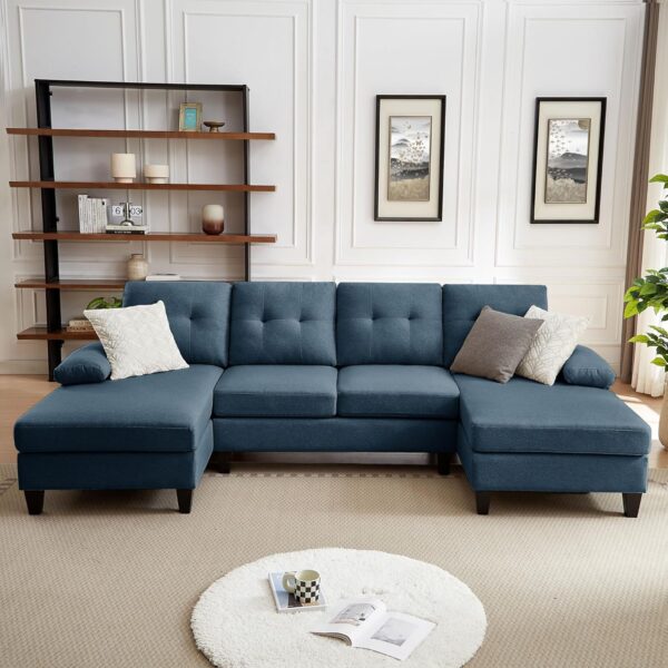 111" Sectional Couch for Living Room, Modern Polyester Fibre U Shaped Sofa Couches with Double Chaise, Upholstered 4 Seater Sofa for Living Room, Apartment, Office, Beige - Image 3