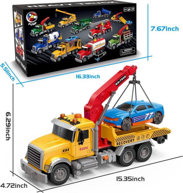 Dwi Dowellin Kids Toys for 3 4 5 6 7 Years Old Boys, 15" Large Tow Truck Toy,Friction Powered Transport Truck Crane Toy with Lights and Sounds,with Roadster,Toddlers Gifts - Image 7
