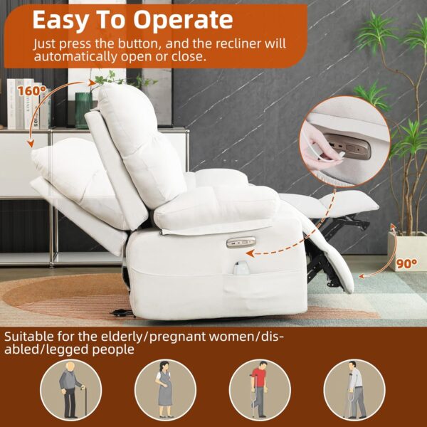 DYHOME 2024 New White Power Recliner Chair, Swivel Massage Rocking Recliner Chairs for Adults with Heated, USB & USB-C Ports, Modern Single Lounge Sofa for Living Room, Bedroom - Image 3