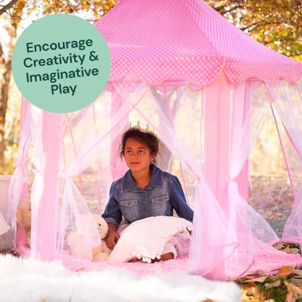 PLAYVIBE Princess Tent for Kids Tent 55"x53" – Princess Toys Kids Tent with Ultra Soft Rug & Star Led Lights – Princess Castle Kids Play Tent Indoor & Outdoor - Image 4