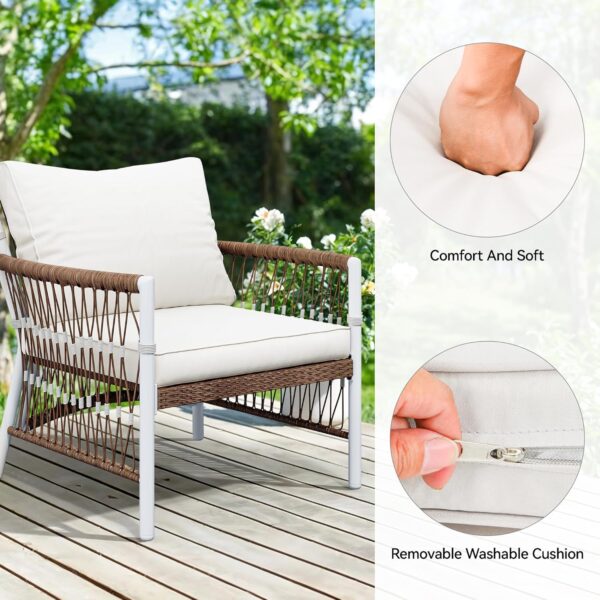YITAHOME 3-Piece Outdoor Patio Furniture Wicker Bistro Set, All-Weather Rattan Conversation Chairs for Backyard, Balcony and Deck with Soft Cushions, Beige - Image 4