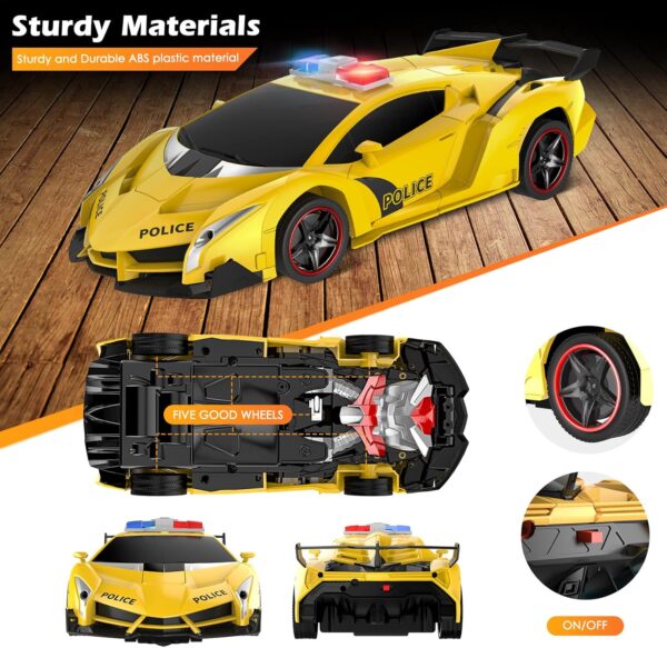 Remote Control Car, 2.4Ghz Transform RC Cars, 1:18 Scale Police Car Toy with Flashing Light, One Button Transformation,360 Degree Rotating Drifting Toys for Boys Age 4-7 - Image 5