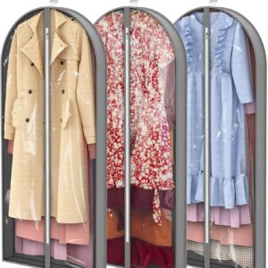 Dress Bags for Gowns Long, 60'' Garment Bags for Hanging Clothes, Dress Garment Bag, Clear Foldable Long Dress Bag for Closet Storage and Travel, 3 Pack