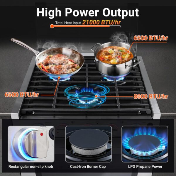 AMZCHEF RV Gas Range 17 Inches Tall, 1.24 Cu.Ft Propane Range Oven with 3 Burners Stove for RV, Apartment, Mobile Home, Stainless Steel. - Image 4