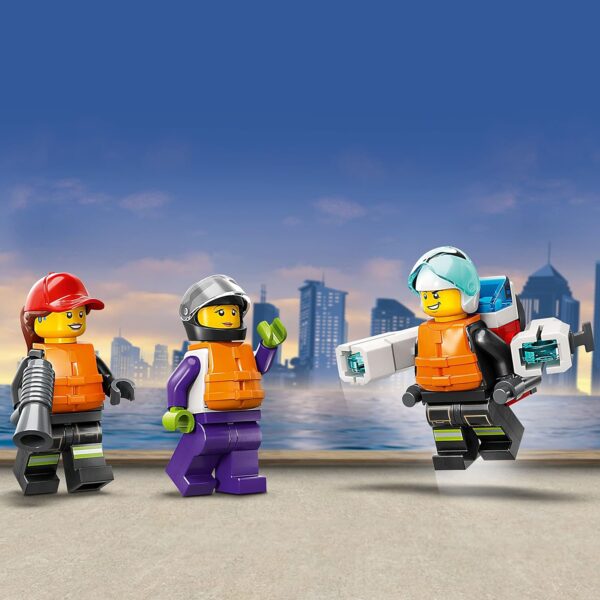 LEGO City Fire Rescue Boat 60373, Toy Floats on Water, with Jetpack, Dinghy and 3 Minifigures, Everyday Hero Toys for Kids, Boys and Girls Ages 5+ - Image 7
