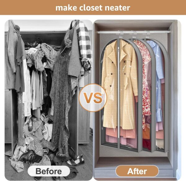 Dress Bags for Gowns Long, 60'' Garment Bags for Hanging Clothes, Dress Garment Bag, Clear Foldable Long Dress Bag for Closet Storage and Travel, 3 Pack - Image 5