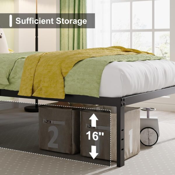 EMODA Queen Bed Frame No Box Spring Needed 18 Inch Heavy Duty Metal Tall Platform Bed Frame Queen Size with Large Storage Space, Easy Assembly, Black - Image 4