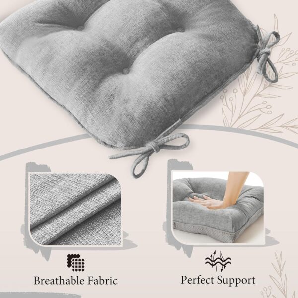 cozyide Chair Cushions for Dining Chairs, 17" x 17" Non-Slip Kitchen Chair Pads with Adjustable Ties, Memory Foam Indoor Chair Cushions for Dining Room, Light Grey (Pack of 2) - Image 2