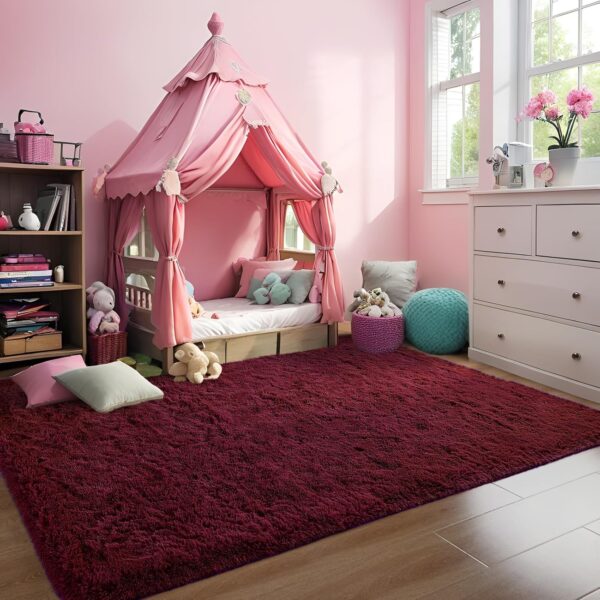Burgundy Red Area Rug 6x9 Large Rugs for Living Room Bedroom, Fluffy Soft Rug Modern Carpets for Kids Room, Non-Skid Rectangular Indoor Rug for Girls Boys Playroom Nursery Room Home Decor - Image 4