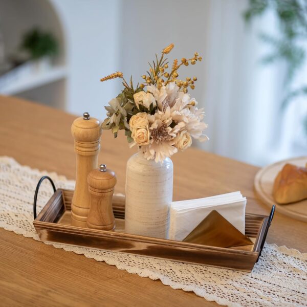 Long Narrow Wood Candle Tray: Hanobe Rustic Wooden Candle Holders Rectangular Table Centerpieces for Dining Room Farmhouse Pillar Stand with Handle Rectangle Tea Light Base Coffee Table Decor - Image 3