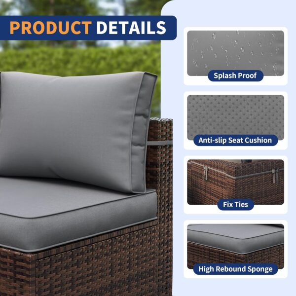 Patio Furniture Set, 7-Piece Outdoor Sectional with Waterproof Cover, All-Weather Wicker Patio Conversation Sets for Backyard (Brown with Grey Cushion) - Image 3
