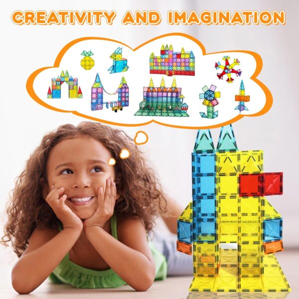 Magnetic Tiles, 130PCS Magnetic Blocks Set with 2 Cars, 4D Diamond Magnet Building Blocks, STEM Preschool Educational Magnet Toys Gift for Kids, Boys and Girls 3 4 5 6 7 8+ Year Old - Image 4