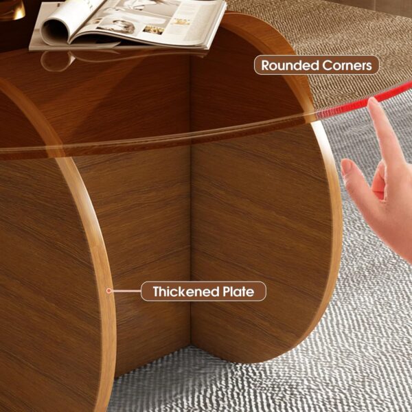 Modern Round Coffee Table with Solid Wood Legs, 31.5'' Glass Coffee Tables for Living Room Rustic Circle Center Cocktail Table with Tempered Glass-Top, Unique Accent Table for Small Spaces - Image 4