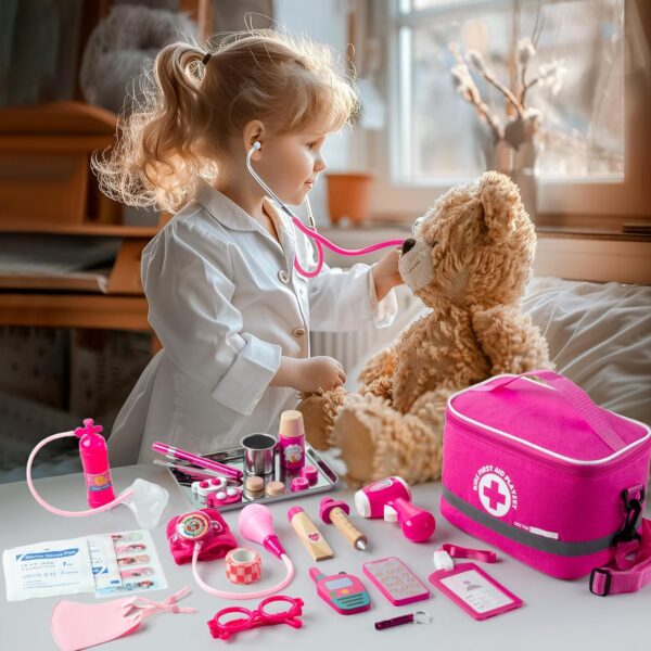 Doctor Kit for Kids Girls, 34 Pcs Kids Doctor Kit for Toddlers 3-5 with Medical Storage Bag & Real Stethoscope, Pretend Play Doctor Set for Fun Role Playing Game, Doctor Play for Kids Toddlers - Image 5