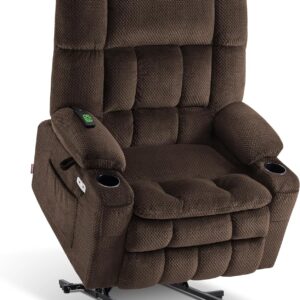 MCombo Large Dual Motor Power Lift Recliner Chair Sofa with Massage and Heat for Big Elderly People, Infinite Position, USB Ports, Fabric R7891 (Large-Wide, Coffee)