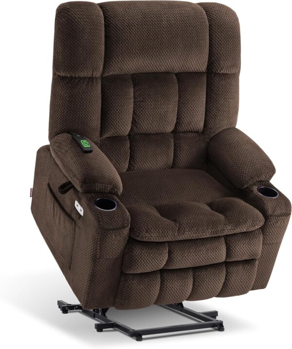 MCombo Large Dual Motor Power Lift Recliner Chair Sofa with Massage and Heat for Big Elderly People, Infinite Position, USB Ports, Fabric R7891 (Large-Wide, Coffee)
