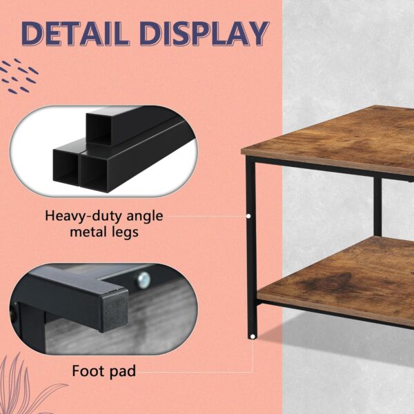 SENIG 2-Tier Coffee Table with Storage Shelf for Living Spaces, Brown Rectangle Wood and Sturdy Metal Side End Table, Functional Center Table for Living Room, 39.3 x 20 x 16 - Image 6