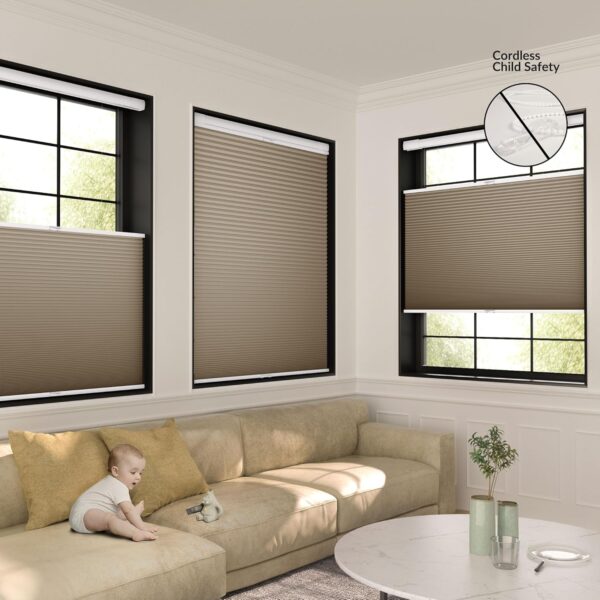 No Tools No Drill Honeycomb Blinds Top Down Bottom Up Cellular Shades No Screw Tension Blinds for Windows Easy to Install Custom Size (Blackout) Dark Brown - Image 6