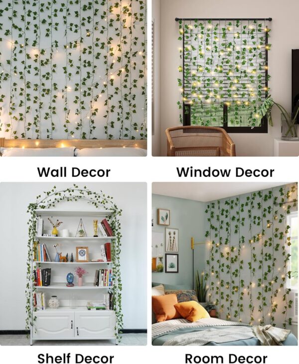 JACKYLED 84Ft 12 Pack Artificial Ivy Garland Fake Plants, Ivy Vines Leaves with CE Certified 80 LED String Lights, Hanging Ivy Lights for Bedroom Garden Party Wall Room Decor - Image 5