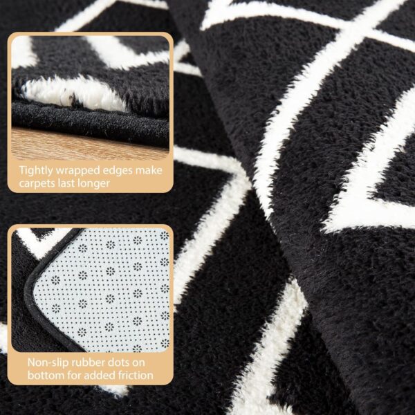 Geometric Modern Area Rug for Bedroom, 6x9 Feet Black Shag Rug for Living Room, Fluffy Moroccan Rug with Memory Foam Carpet Dorm Room Decor for Home Bedside Girls Kids Nursery Play Mat - Image 6