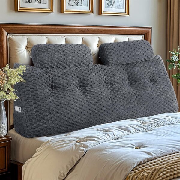 Headboard Wedge Pillow with 2 Pack Neck Roll Pillow,Bed Wedge Pillow - Headboard Large Bolster - Backrest Pillows for Bed Backrest Positioning Support(Grey,Queen)