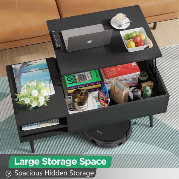 PayLessHere Lift Top Coffee Table with Adjustable Storage and Hidden Compartment Small Wood Coffee Table Center Table for Home Living Room Office Apartment Reception Room,Black - Image 5