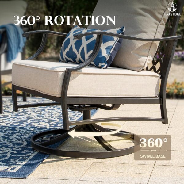 HERA'S HOUSE 5 Piece Patio Furniture Set, 2 x Swivel Chair, 2 x Ottoman, 1 x 3-Seat Sofa, All Cushioned 7 Seats Outdoor Conversation Set for Lawn Garden Backyard - Image 7