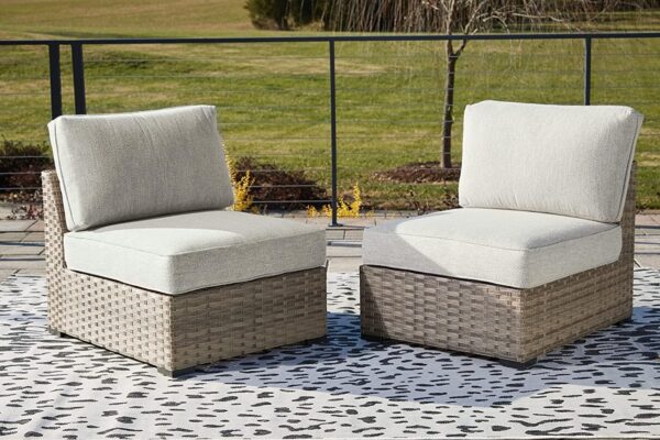 Signature Design Ashley Outdoor Calworth Resin Wicker Patio Armless Chair, 2 Count, Beige - Image 2