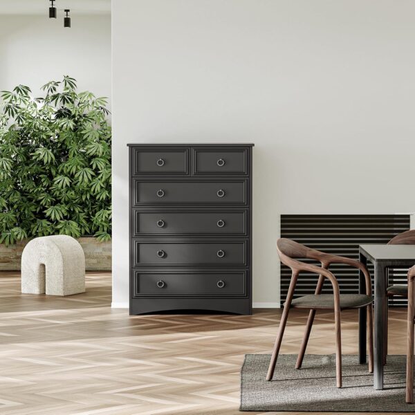 Modern 6 Drawer Dresser with Led Lights, Dressers for Bedroom, Tall Chest of Drawers Closet Organizers & Storage Clothes - Easy Pull Handle, Textured Borders Living Room, Hallway, Dark Rustic Oak - Image 5