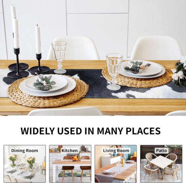 Linen Cow Print Table Runner 13x71 Inch Farmhouse Western White Black Cowhide Runners Table Decorations Rustic Coffee Table Runner for Home Kitchen Dining Room - Image 6