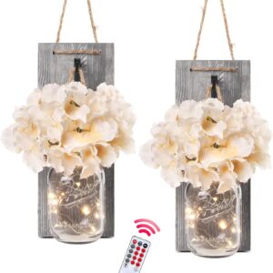Besuerte Rustic Wooden Wall Hanging Decor with LED String Lights for Modern Living Room and Bedroom, Inspirational Country Style Vintage Wall Decoration Art, 6 Hour Timer Set of 2 Grey