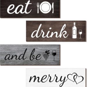 Joyhawk 4 Pcs Rustic Kitchen Decor and Accessories, Farmhouse Kitchen Wall Decor, Eat Signs Kitchen Wall Decorations for Home, Modern Eat Drink and Be Merry Art Signs for Dining Room
