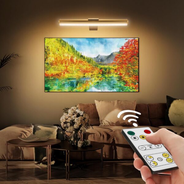 Picture Light for Art with Remote Control, Wireless Painting Light 6000mAh Battery Rechargeable,Wall Picture Light with 3 Lighting,Full Metal Led Painting Light for Gallery 400Lumen Super Bright - Image 2