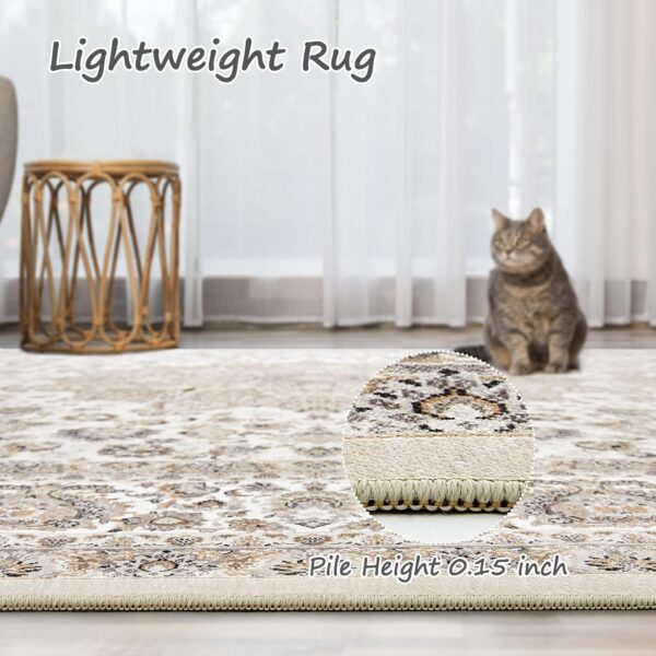 Area Rug Living Room Rugs: 5x7 Large Machine Washable Non Slip Thin Carpet Soft Indoor Luxury Floral Stain Resistant Carpets for Under Dining Table Farmhouse Bedroom Nursery Home Office Beige - Image 6