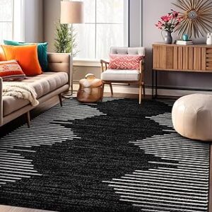 Rugshop Bohemian Stripe Stain Resistant High Traffic Living Room Kitchen Bedroom Dining Home Office Area Rug 5'x7' Black
