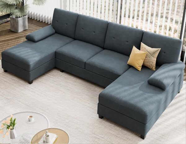 JAMFLY Sectional Sofa Couches for Living Room, U Shaped Couch Sofas Living Room Furniture Sets Clearance with Double Chaises, Dark Grey