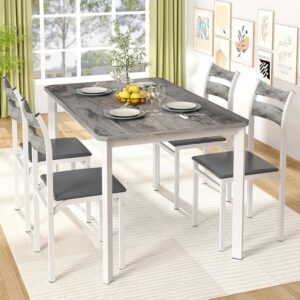 DKLGG Dining Table Set for 4, 43.3" Dining Room Table with 4 Upholstered PU Leather Chairs, Modern Wood Kitchen Table and Chairs Set, 5-Piece Dinette Set for Breakfast Nook, Small Places, Grey